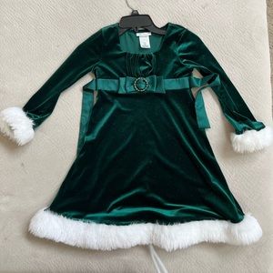 RARE! Bonnie Jean Girls Green Velvet Long Sleeve Fur Trim Holiday Dress T/6